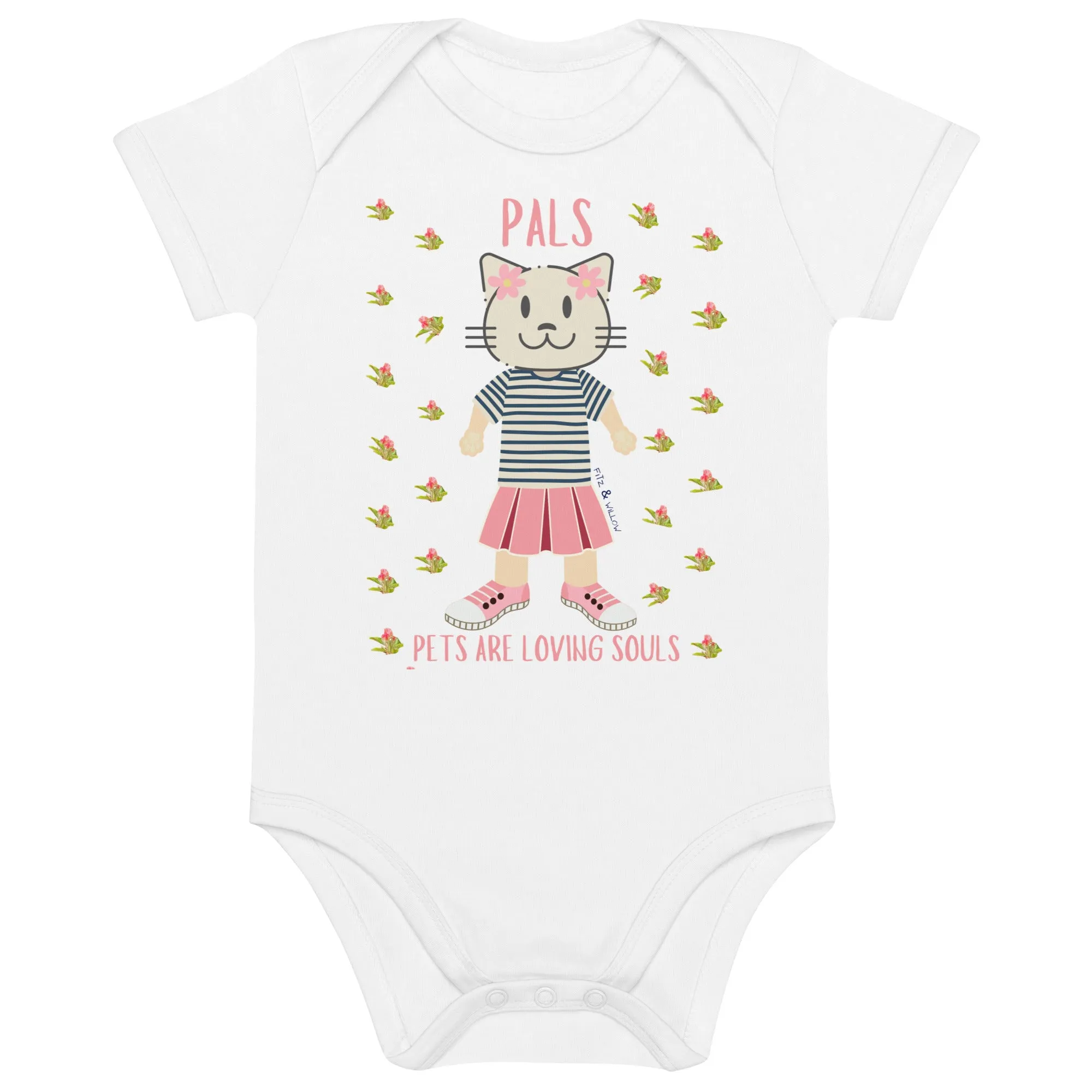 PALS, Cat themed organic cotton baby bodysuit