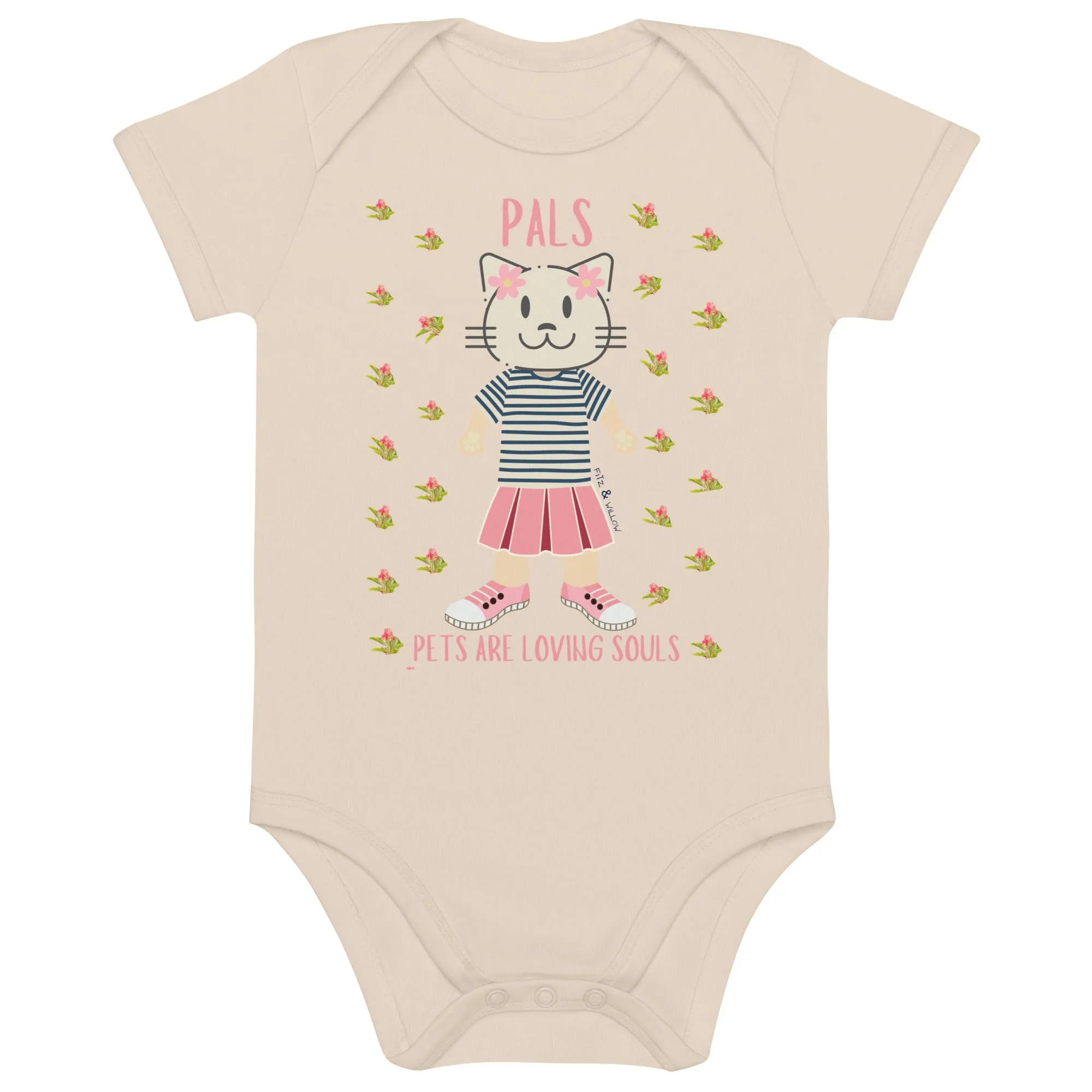 PALS, Cat themed organic cotton baby bodysuit