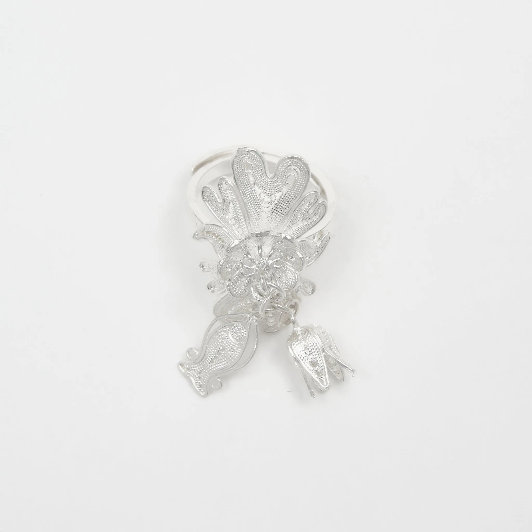 Peony Dangle Silver Ring