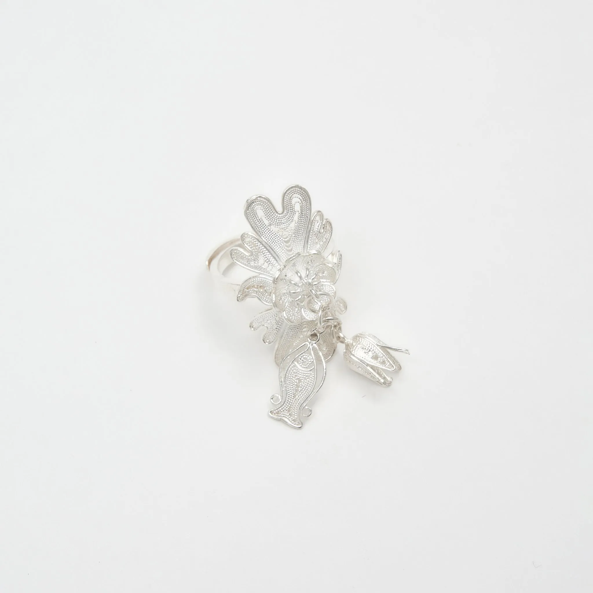 Peony Dangle Silver Ring
