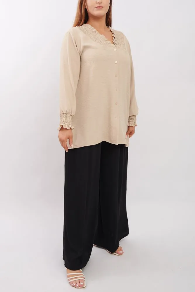 Plain Shirred Cuffs Shirt