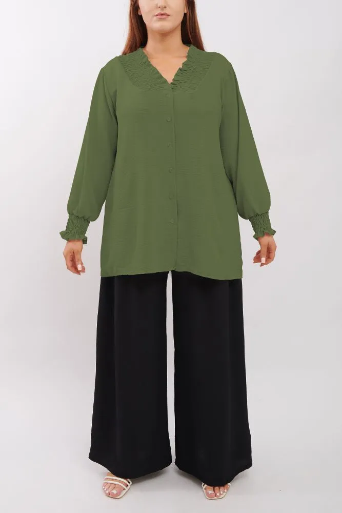 Plain Shirred Cuffs Shirt