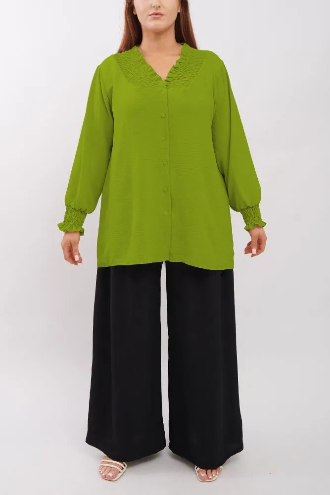 Plain Shirred Cuffs Shirt