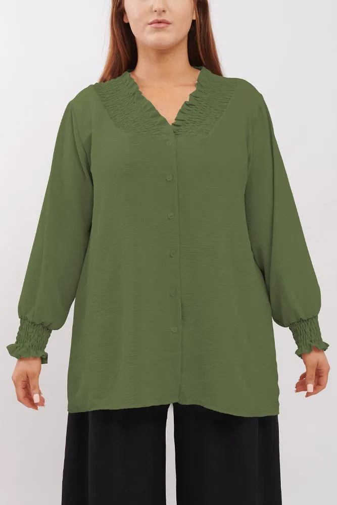Plain Shirred Cuffs Shirt