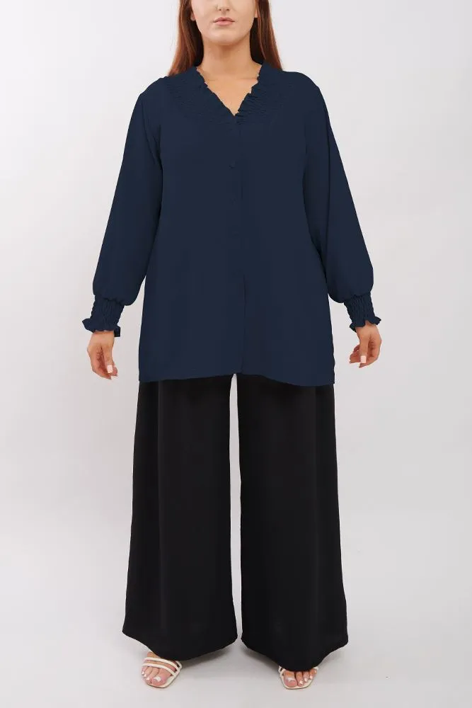 Plain Shirred Cuffs Shirt
