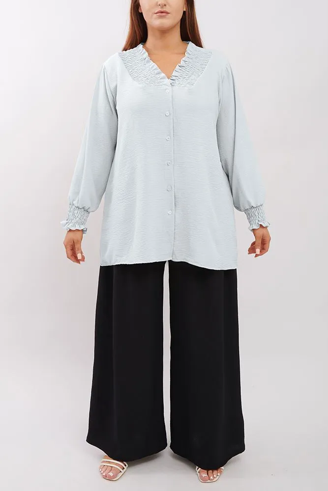 Plain Shirred Cuffs Shirt