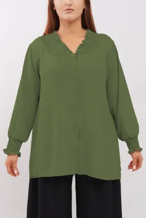 Plain Shirred Cuffs Shirt