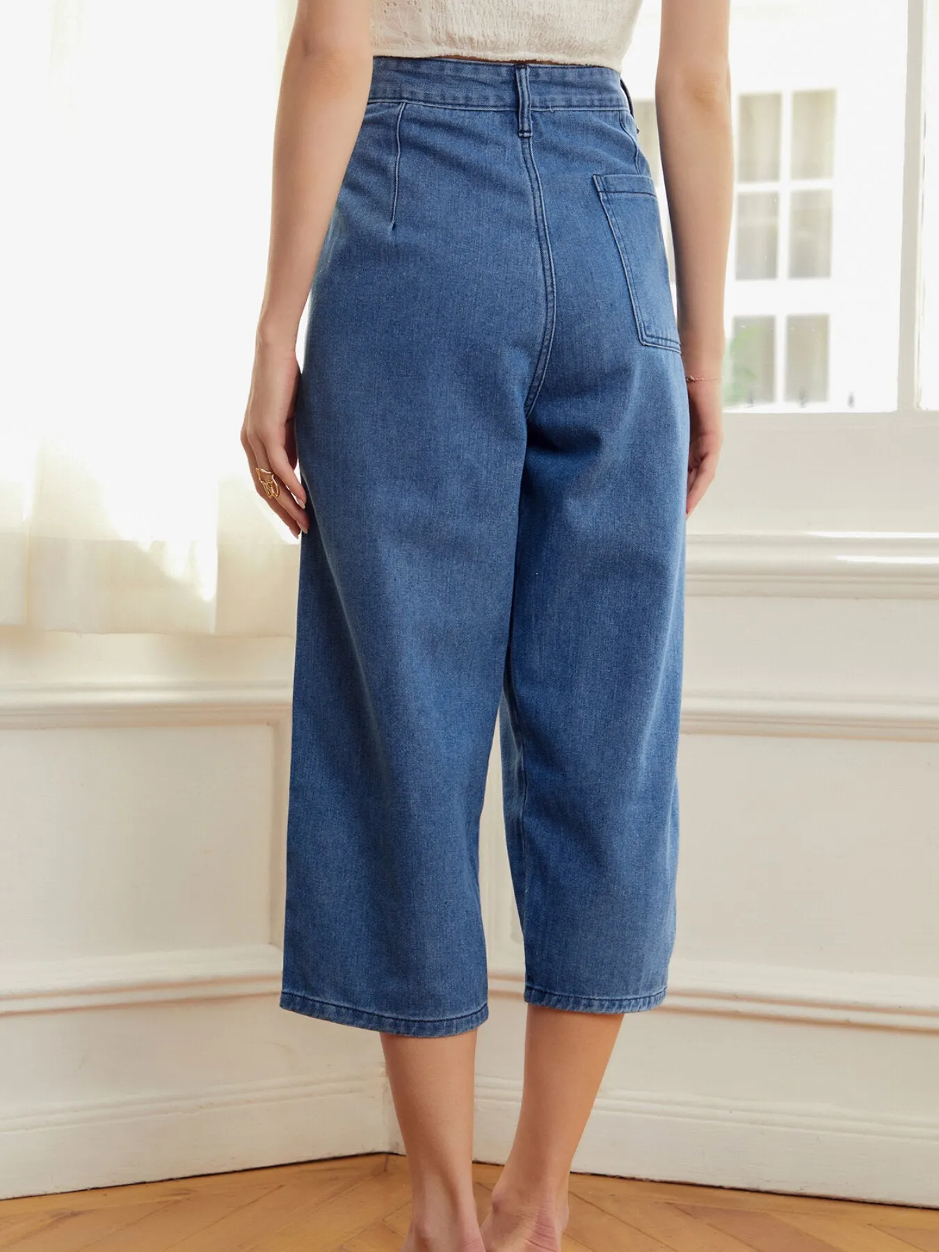 Plicated Wide Leg Cropped Jeans