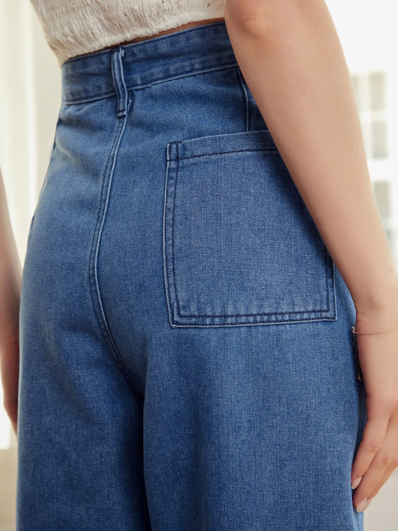Plicated Wide Leg Cropped Jeans
