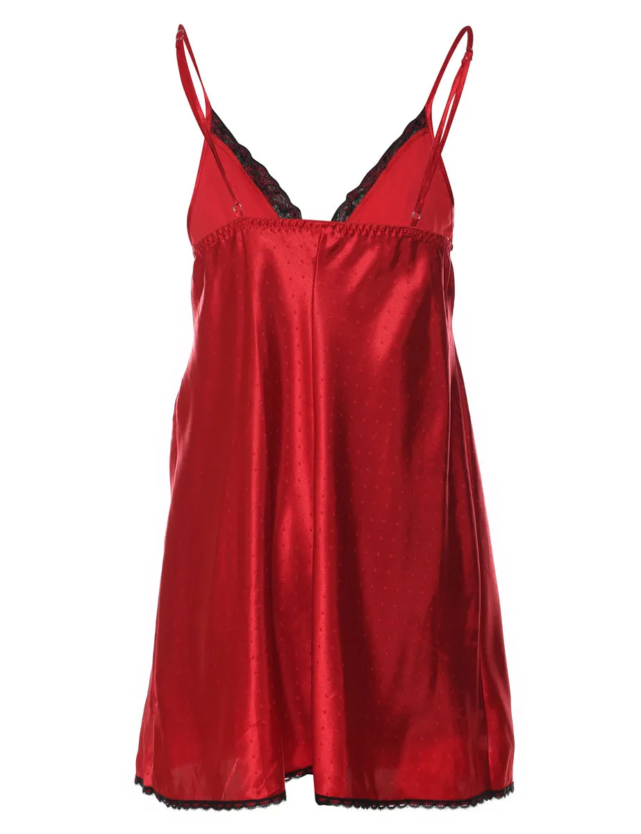 Red & Black Contrast Silky Slip Dress - S