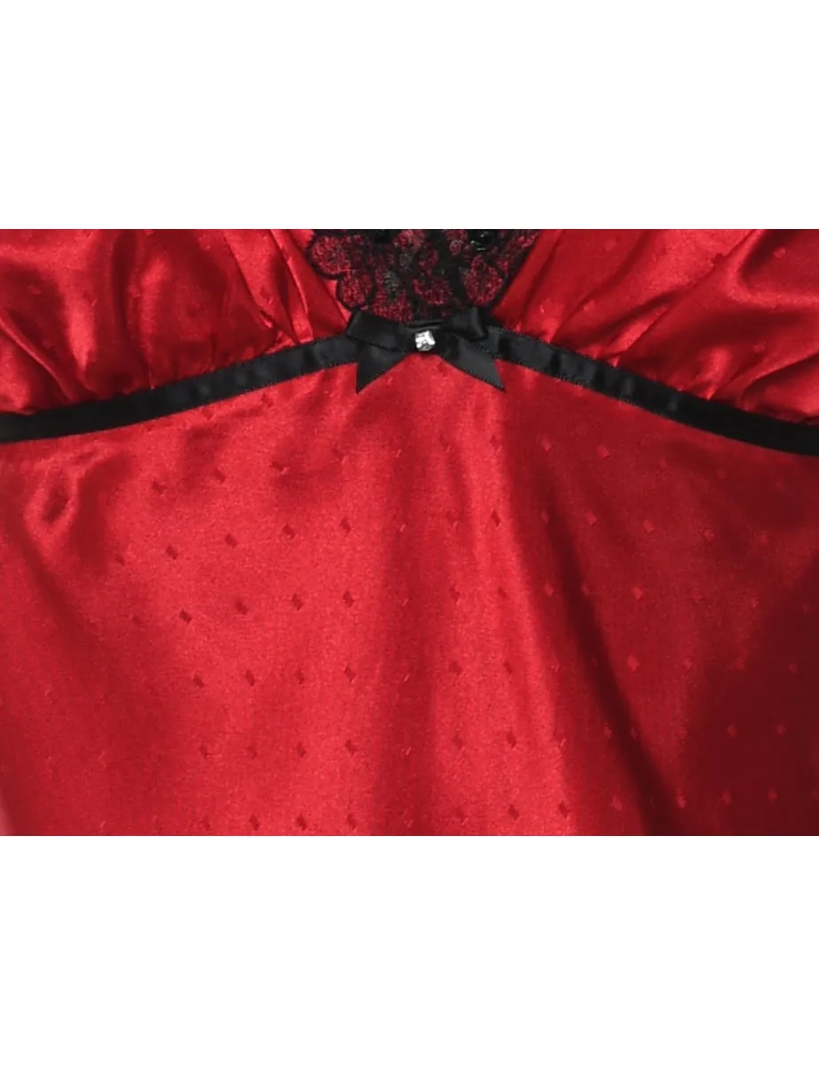 Red & Black Contrast Silky Slip Dress - S