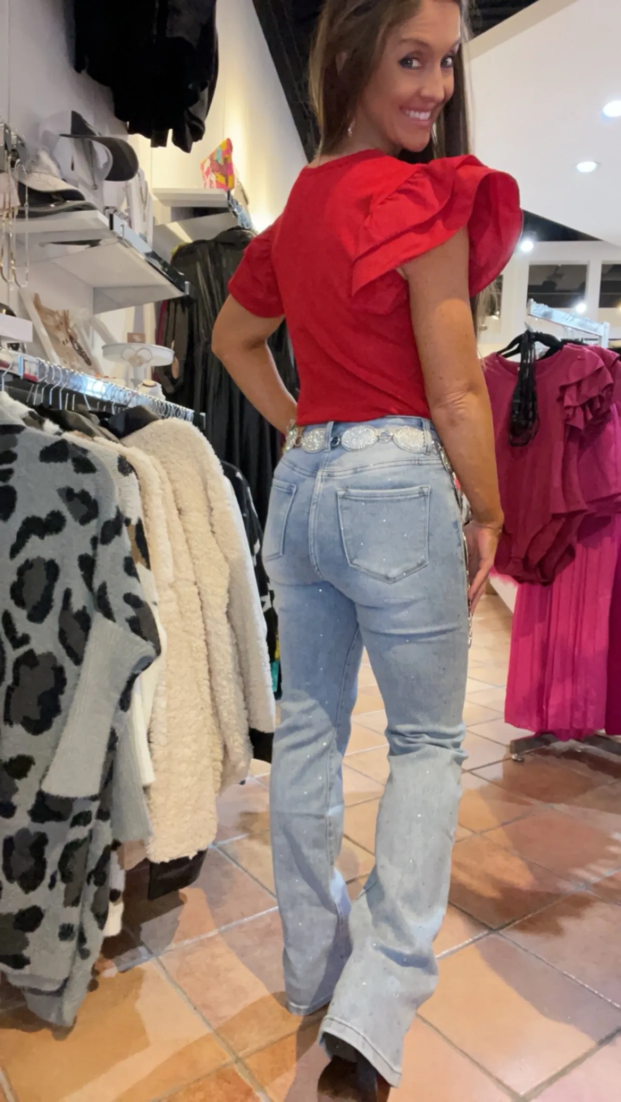 Red or Pink Ruffle Sleeve Bodysuit