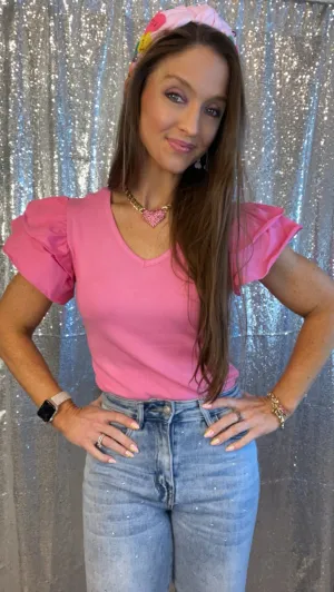 Red or Pink Ruffle Sleeve Bodysuit