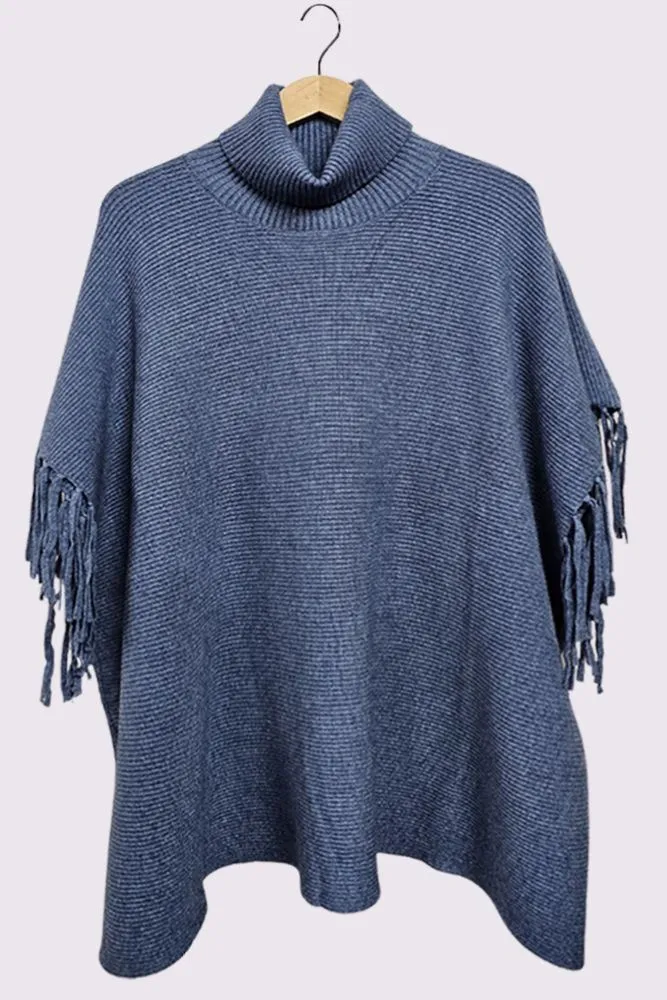 Ribbed Tassel Sleeve Batwing Top