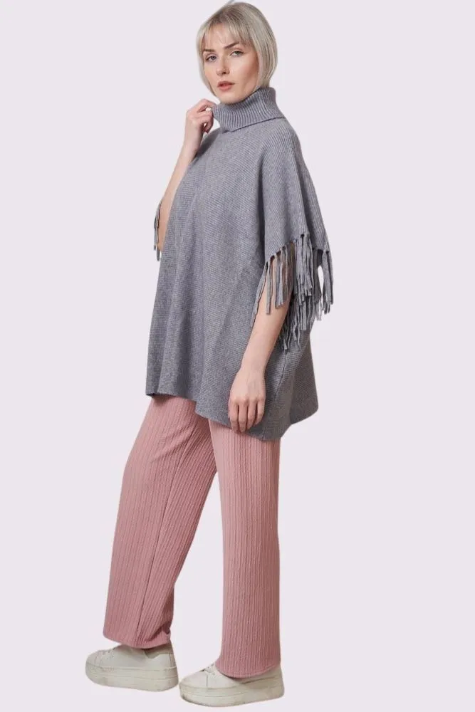 Ribbed Tassel Sleeve Batwing Top