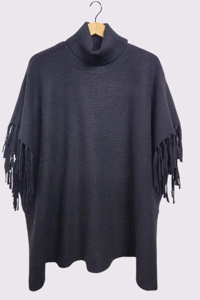 Ribbed Tassel Sleeve Batwing Top