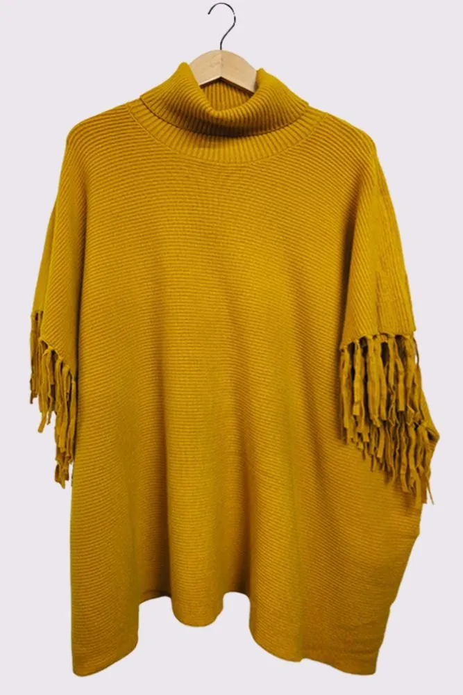 Ribbed Tassel Sleeve Batwing Top