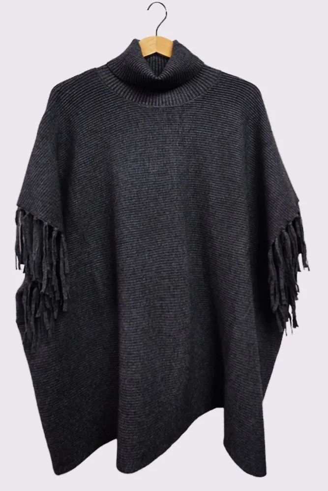 Ribbed Tassel Sleeve Batwing Top