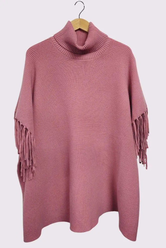 Ribbed Tassel Sleeve Batwing Top