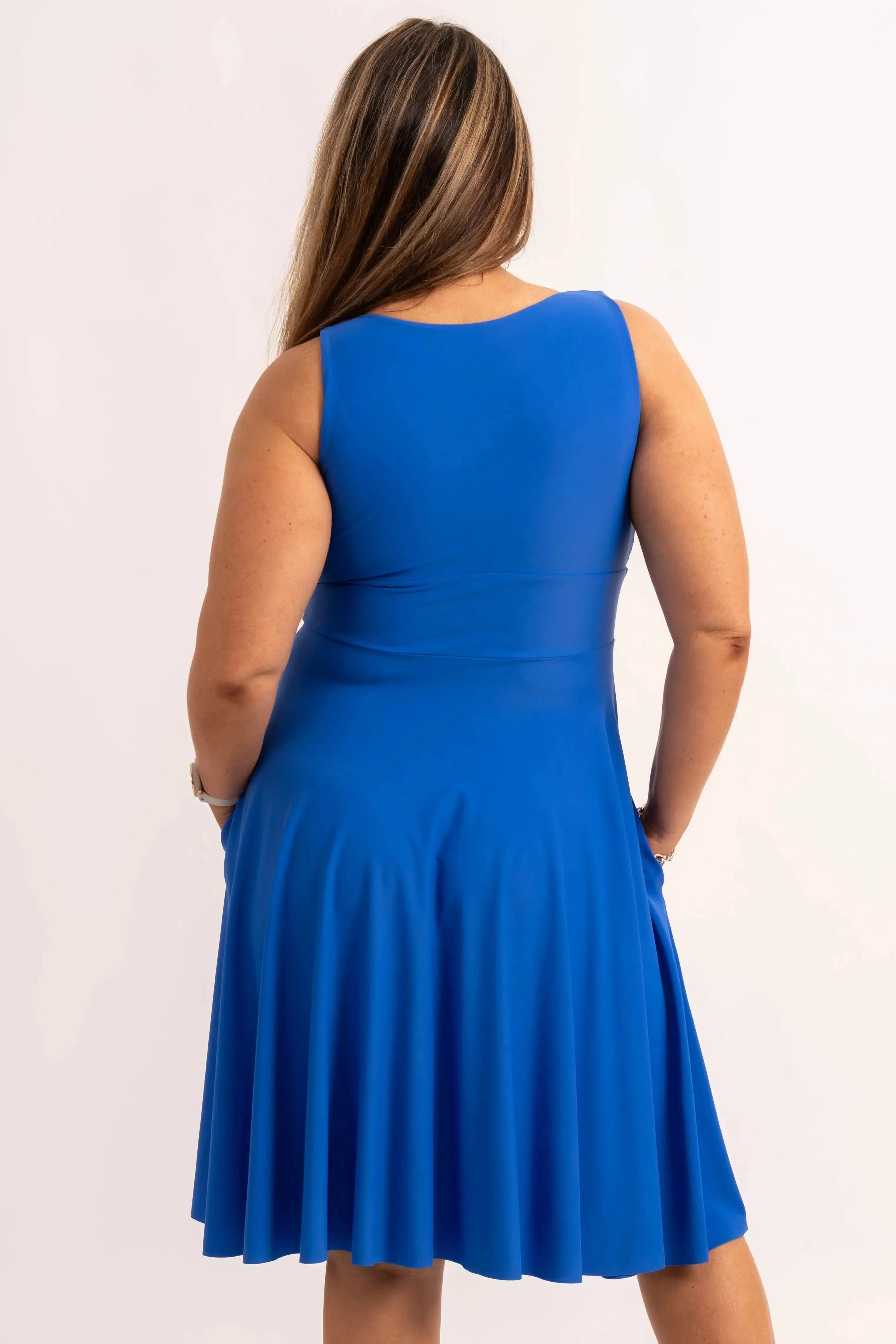 Silky Reversible Comfort Crop Midi Dress W/ Pockets - Electric Blue