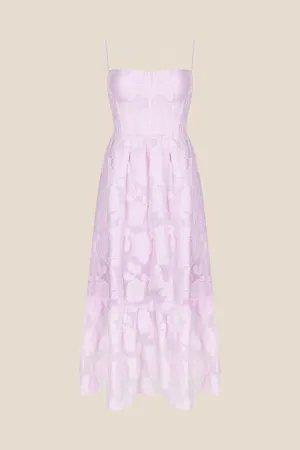 Square Neck Lilac Floral A-line Midi Dress