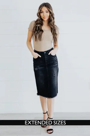 The Isabella Distressed Denim Skirt in Black