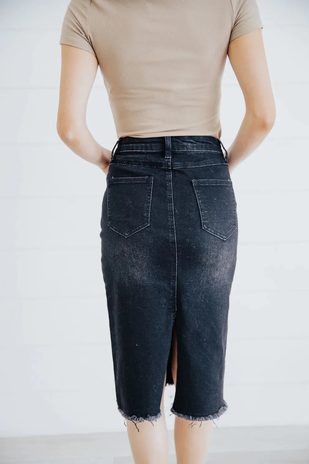 The Isabella Distressed Denim Skirt in Black