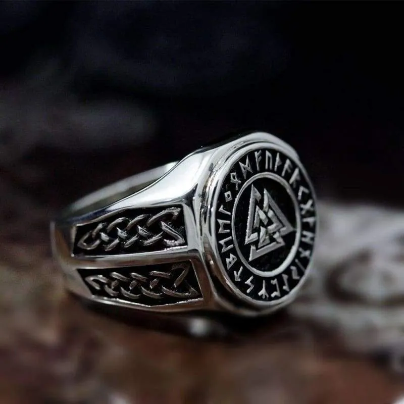 Valknut Viking Stainless Steel Symbol Ring Men's Norse Celtics Knot Rune Signet Rings Nordic Amulet Jewelry