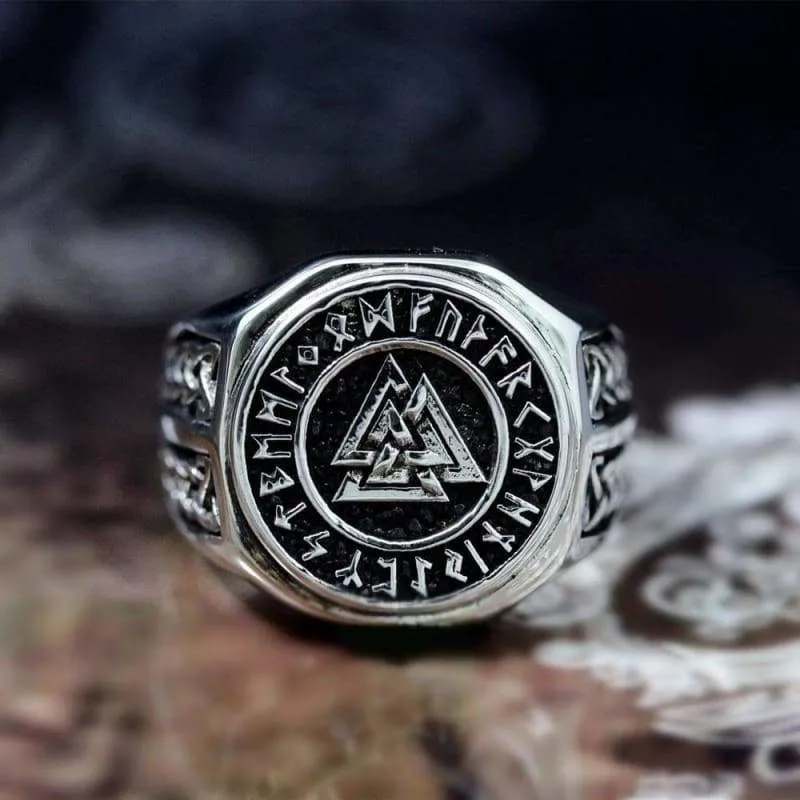 Valknut Viking Stainless Steel Symbol Ring Men's Norse Celtics Knot Rune Signet Rings Nordic Amulet Jewelry