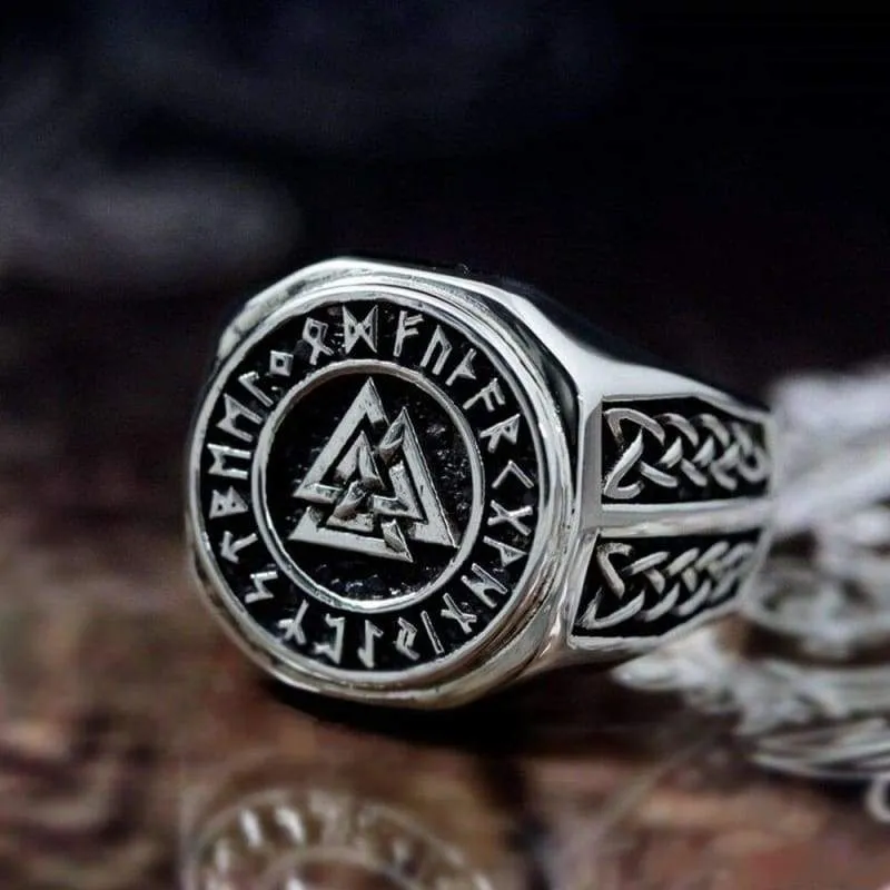 Valknut Viking Stainless Steel Symbol Ring Men's Norse Celtics Knot Rune Signet Rings Nordic Amulet Jewelry