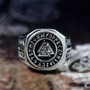 Valknut Viking Stainless Steel Symbol Ring Men's Norse Celtics Knot Rune Signet Rings Nordic Amulet Jewelry