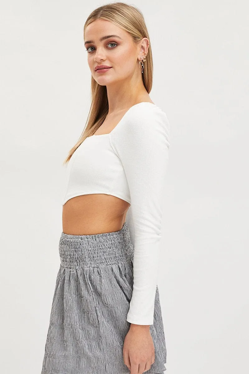 White Corset Crop Top Long Sleeve