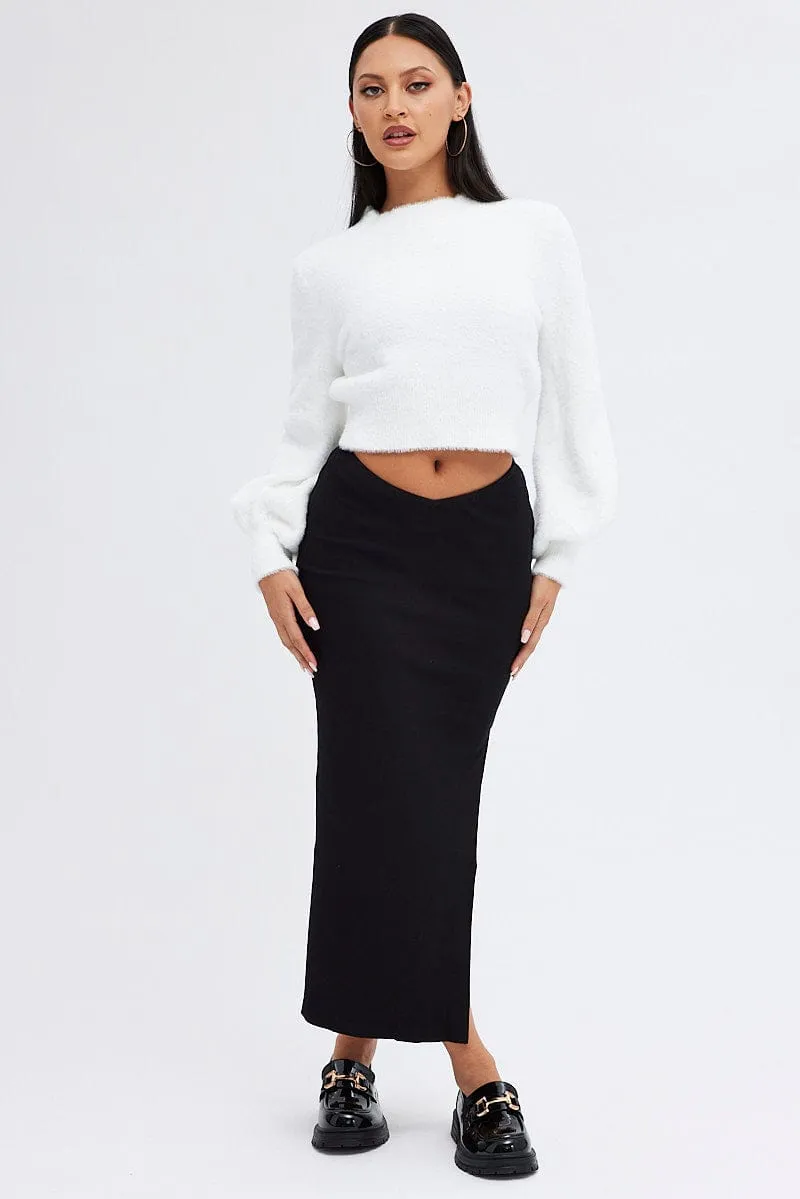 White Fluffy Knit Jumper Long Sleeve