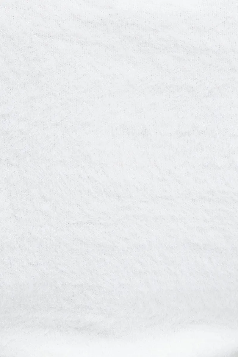 White Fluffy Knit Jumper Long Sleeve