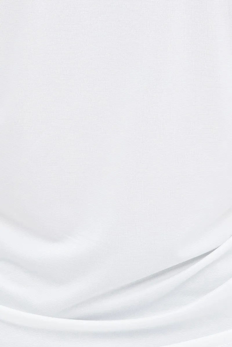 White Long Sleeve Shirt Collared Side Ruched
