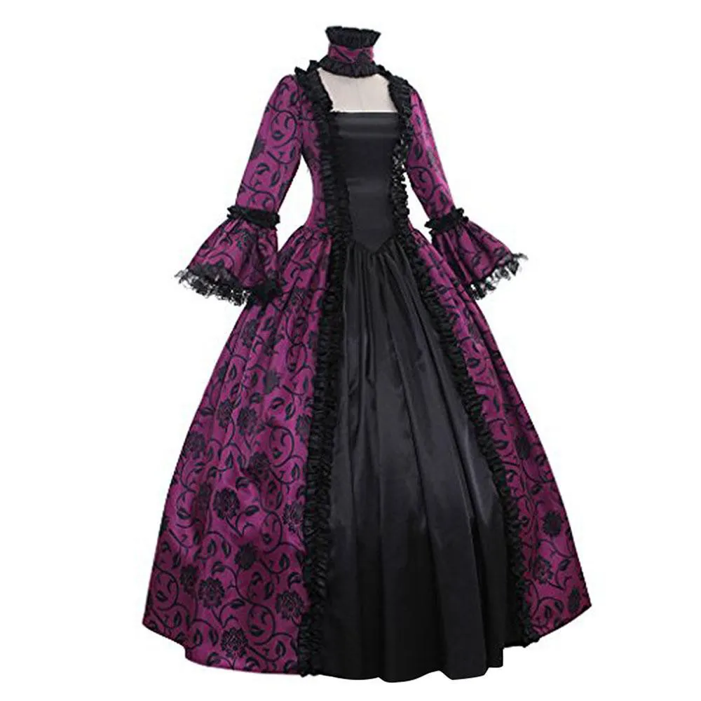 Women lace flare sleeve flowers printed party maxi dresses