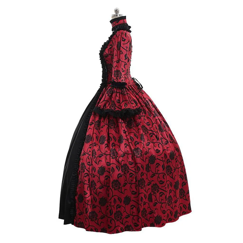Women lace flare sleeve flowers printed party maxi dresses