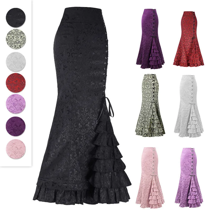 Women's Punk Retro Mermaid Vintage Victorian Long Ruffle Skirt