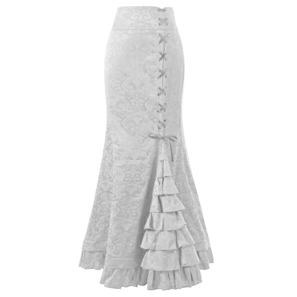 Women's Punk Retro Mermaid Vintage Victorian Long Ruffle Skirt