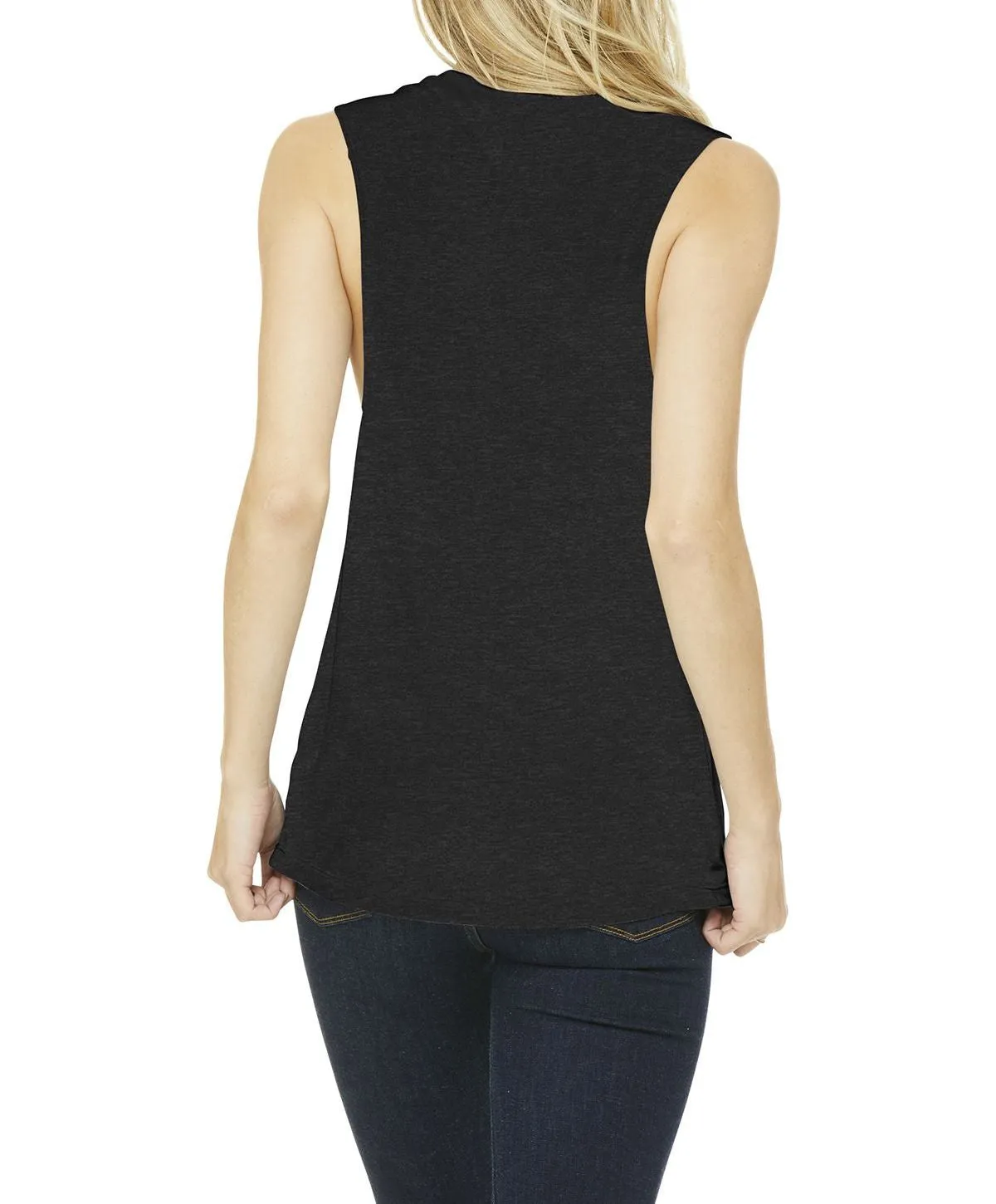 Women's Sleeveless Flowy Scoop Neck Muscle Tank with Curved Hem
