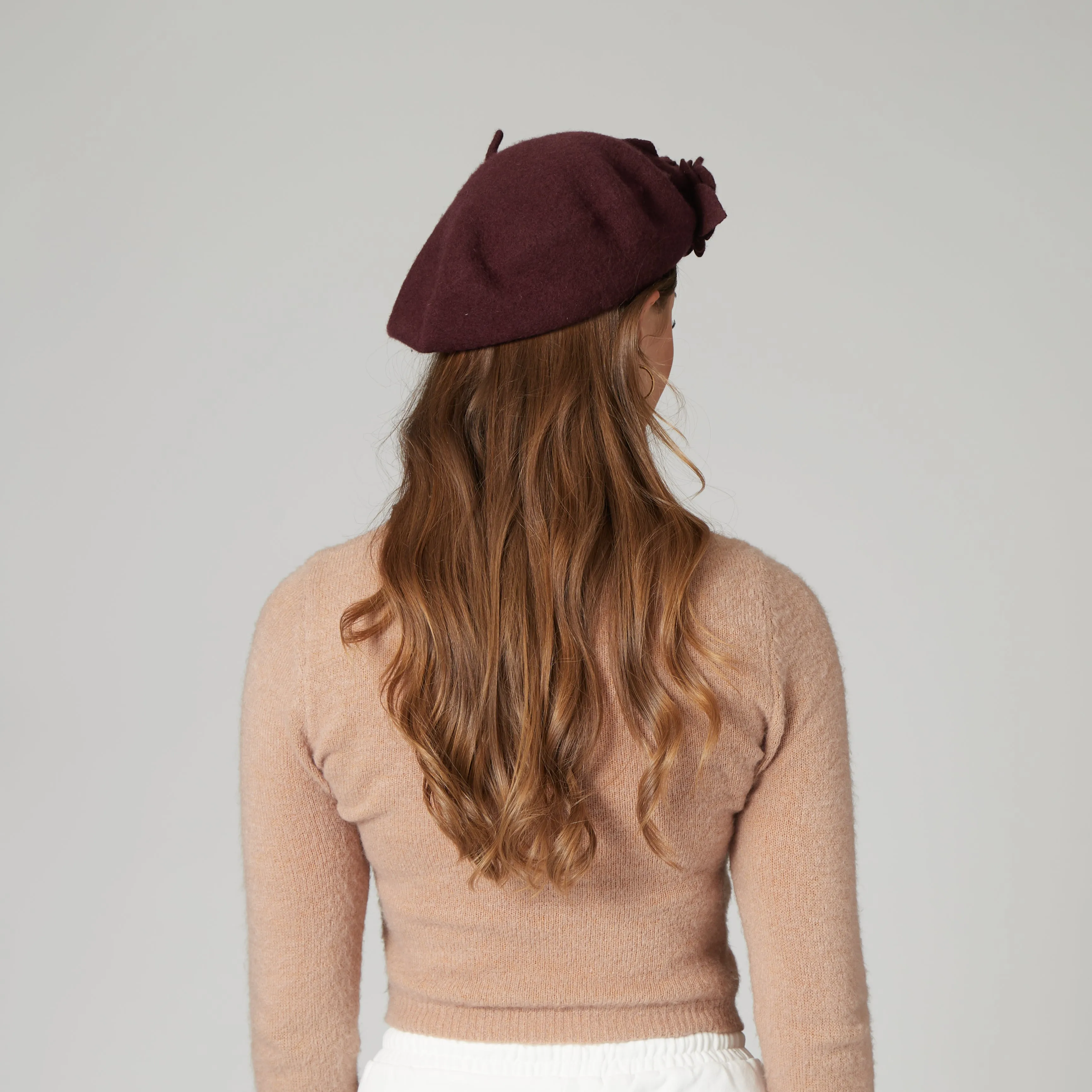 Womens Wool Beret With Flowers-One Size