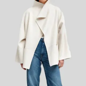 WOOL CASHMIRE  Big Lapel Collar Short Coat
