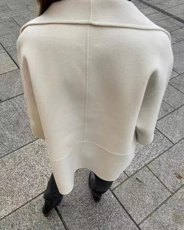 WOOL CASHMIRE  Big Lapel Collar Short Coat