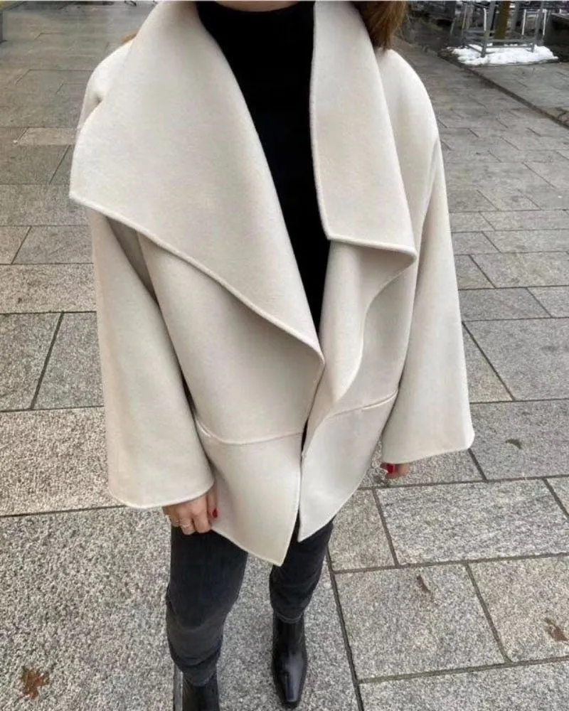 WOOL CASHMIRE  Big Lapel Collar Short Coat