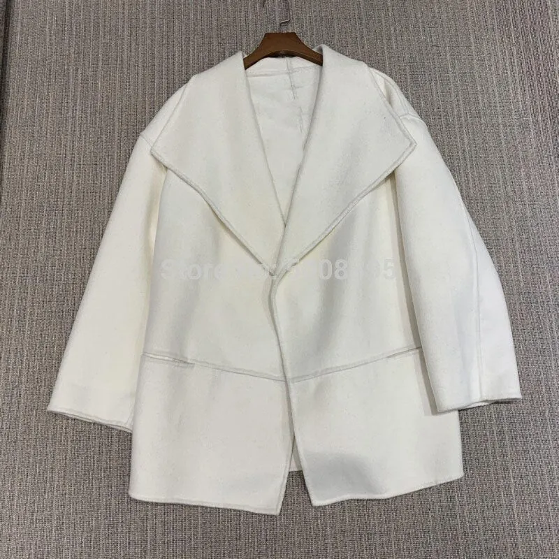 WOOL CASHMIRE  Big Lapel Collar Short Coat