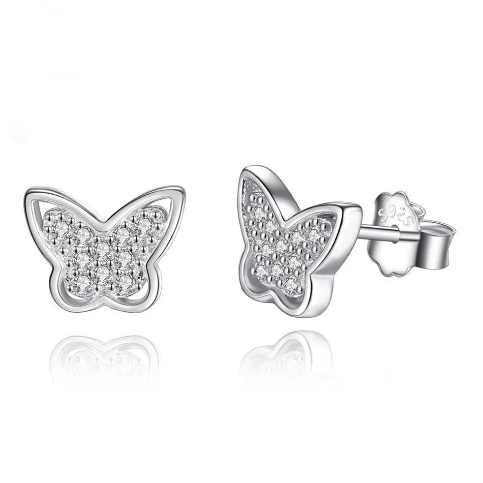 YE3136 925 Sterling Silver Butterfly Lovely Delicate Earrings