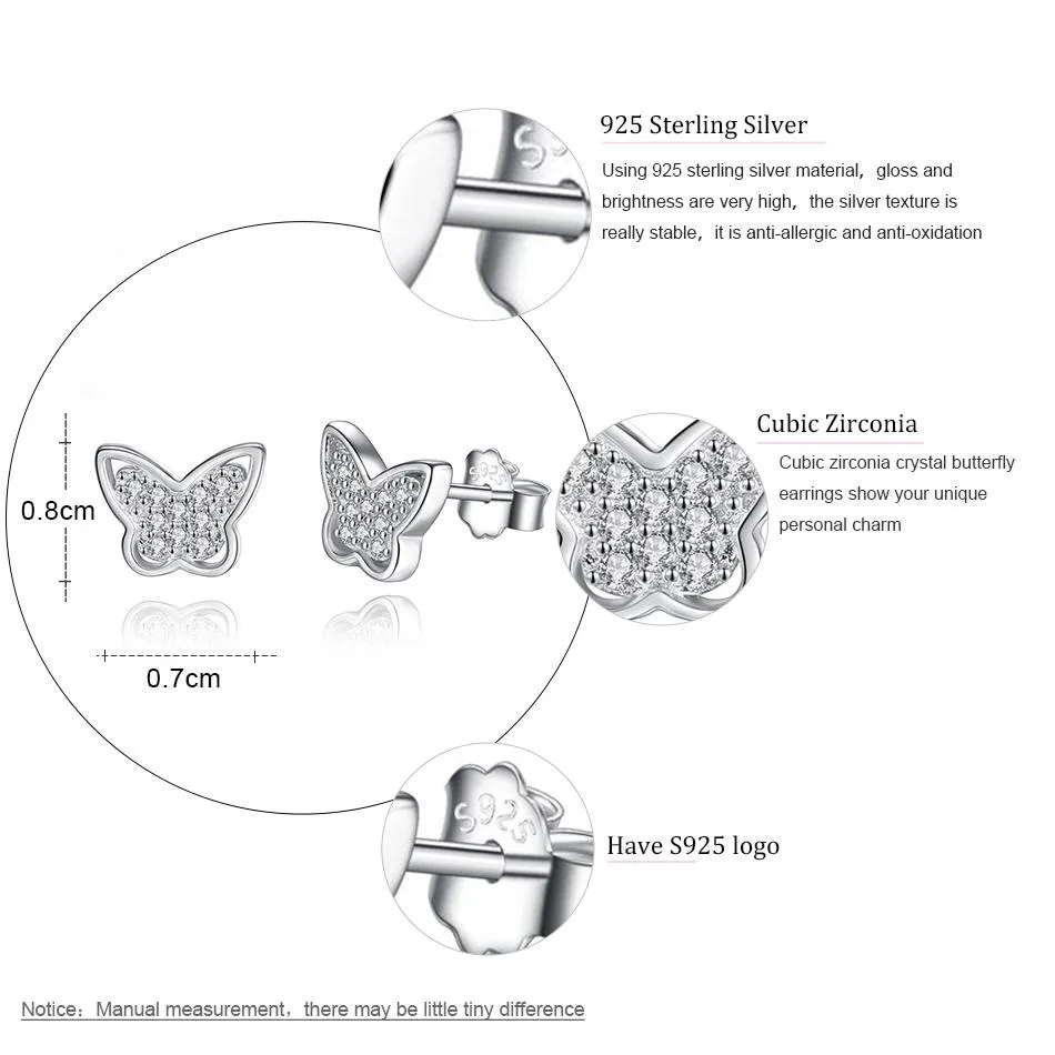 YE3136 925 Sterling Silver Butterfly Lovely Delicate Earrings