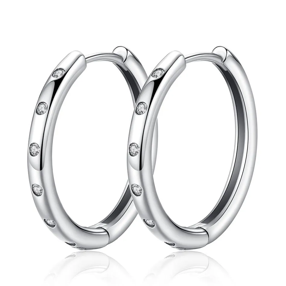 YE3192 925 Sterling Silver Circle Droplets Hoop Earrings