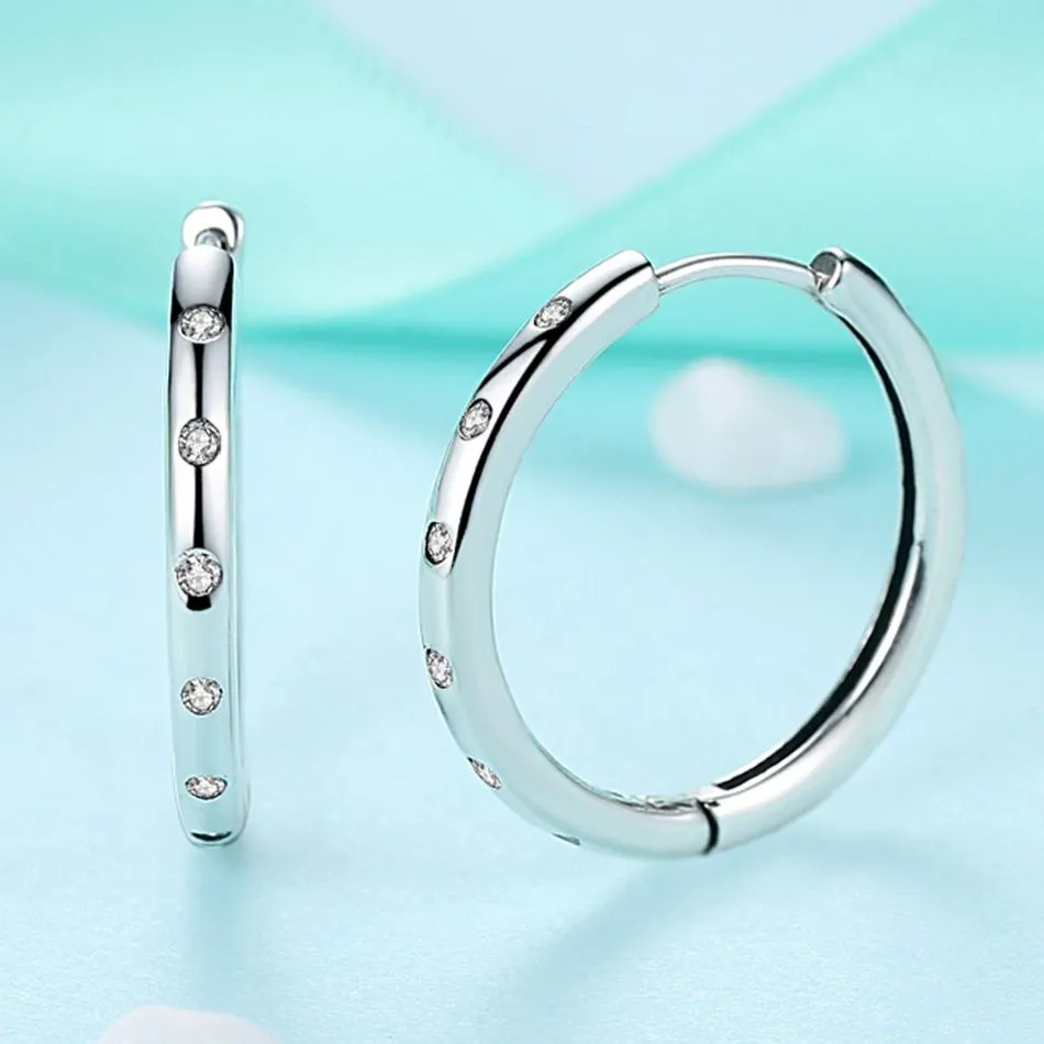 YE3192 925 Sterling Silver Circle Droplets Hoop Earrings