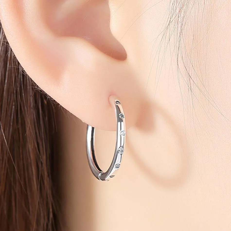 YE3192 925 Sterling Silver Circle Droplets Hoop Earrings